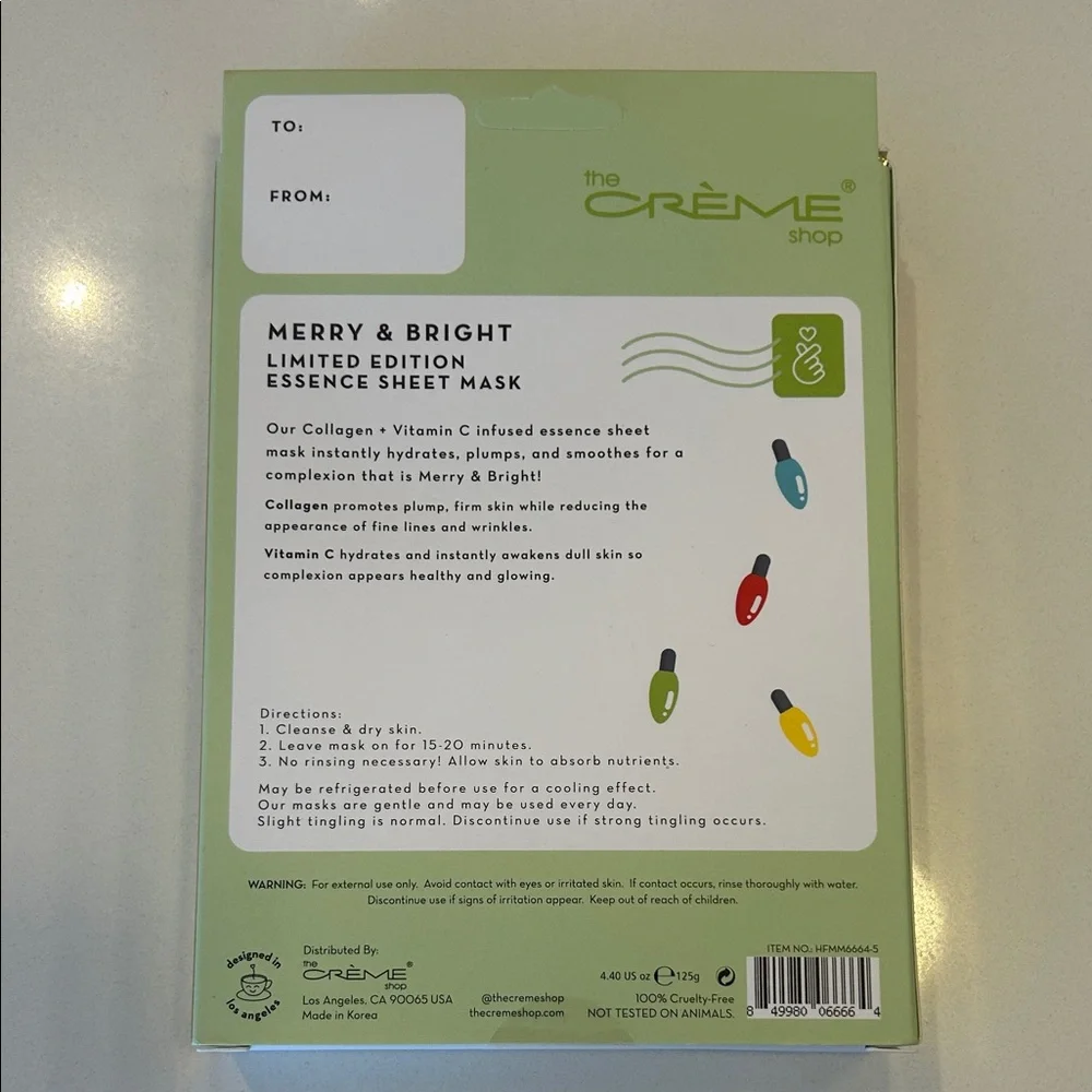 The Crème Shop Festive Holiday Sheet Face Mask, UNSEALED BOX OF 5